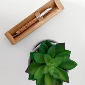 refillable cork pen with refill in cardboard presentation case