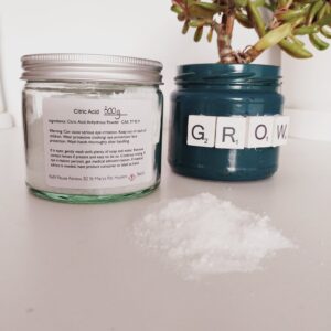 citric acid in reusable glass jar with aluminium lid