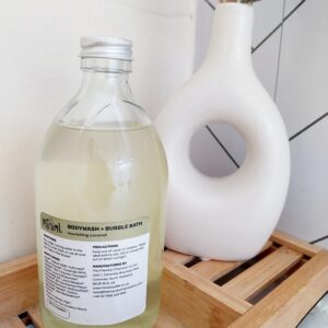 Miniml refills coconut body wash in reusable glass bottle with aluminium lid