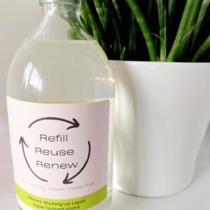 miniml refills apple orchard washing up liquid in reusable glass bottle with aluminium lid